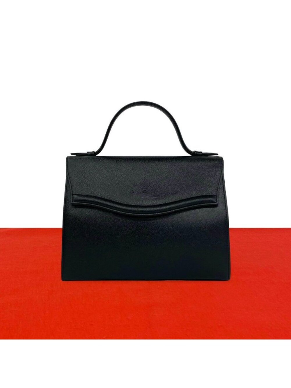 Saint Laurent Vintage YSL Logo Leather Tote Bag Black